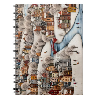 Winter Village Scene Cozy Snowy Town  Notebook