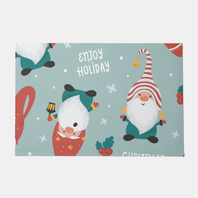 Winter Village Scene Merry Christmas, New Year    Doormat (Front)