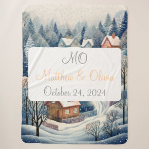 Winter Village Scene Wedding Gift Sherpa Blanket