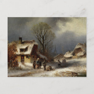 Winter Village Scene - Winterliche Dorszene Postcard