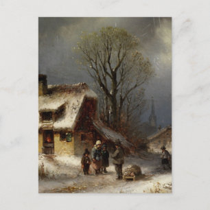 Winter Village Scene - Winterliche Dorszene Postcard