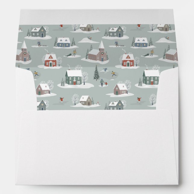Winter Village Snow Scene Pattern Envelope (Back (Bottom))
