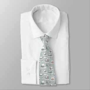 Winter Village Snow Scene Pattern Tie