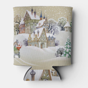 Winter Village: Snowy, Illustrated Landscape. Can Cooler