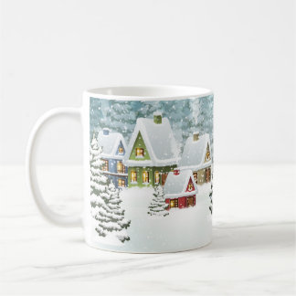 Winter village: snowy landscape scene coffee mug