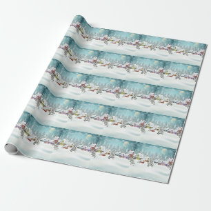 Winter village: snowy landscape scene wrapping paper