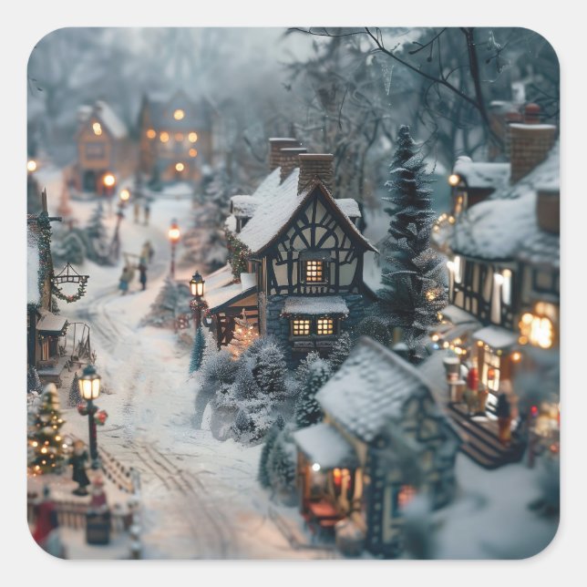 Winter village square sticker (Front)