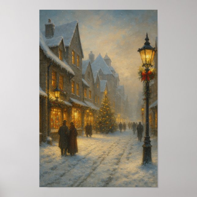 Winter Village Street Cozy Christmas Town Poster  (Front)