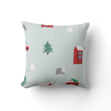 Winter Village Throw Pillow - Holiday Gift & Decor