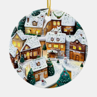 Winter Village Wonderland Round Ceramic Ornament