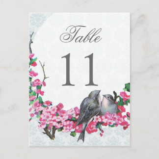 Winter Vintage Birds Wedding Table Number Postcard