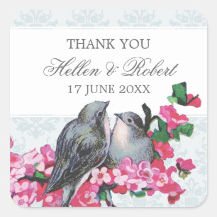 Winter Vintage Birds Wedding Thank You Favour Square Sticker