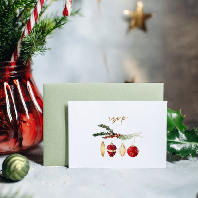 Winter Vintage Burgundy Ornament Wedding  RSVP  Invitation (Creator Uploaded)