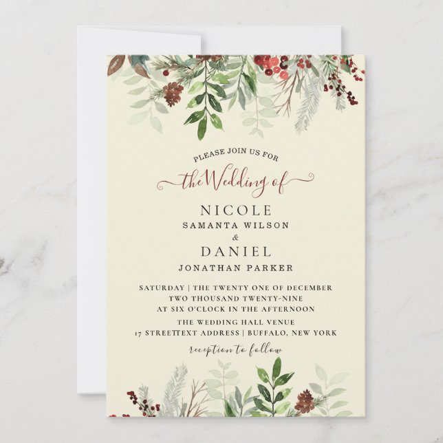 Winter Vintage Christmas Burgundy Wedding Flyer In Invitation (Front)