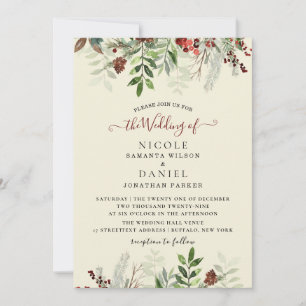 Winter Vintage Christmas Burgundy Wedding Flyer In Invitation