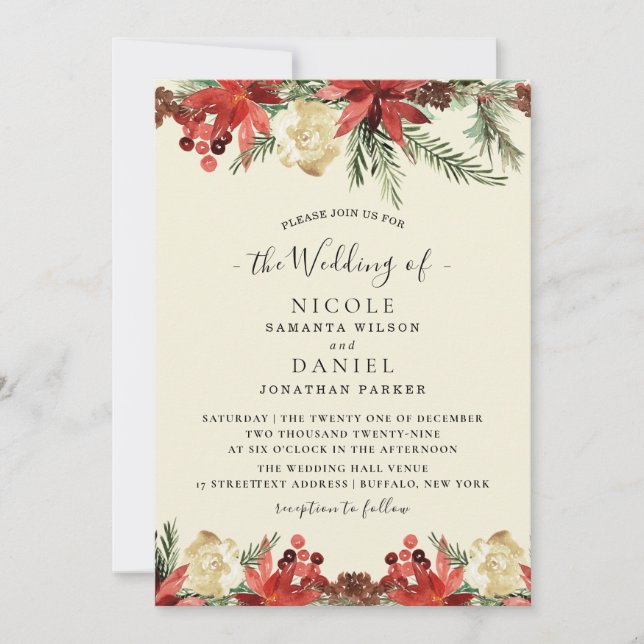 Winter Vintage Christmas Burgundy Wedding Flyer Invitation (Front)