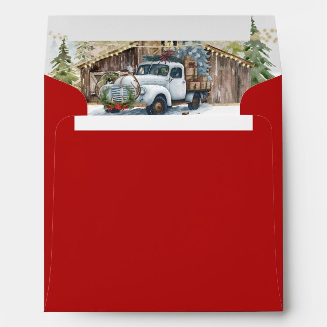 Winter Vintage Christmas Truck Envelope (Back (Bottom))