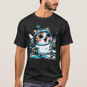 winter Vintage Kitten Japanese Art Cute Cat T-Shirt