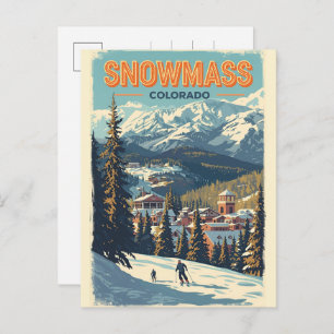 Winter vintage SNOWMASS aspen Colorado skiing gift Holiday Postcard