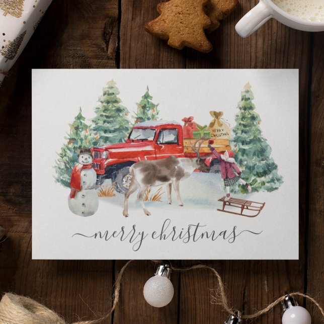 Winter Vintage Truck Reindeer Girl Handwritten  Postcard (Creator Uploaded)