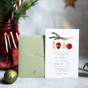 Winter Vintage Watercolor Ornament  Photo Wedding Invitation