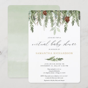 Winter Virtual Baby Shower gender neutral pine Invitation