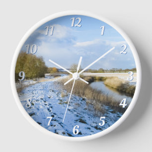 Winter Walk by the River - Round Wall Clock