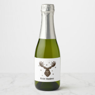 Winter Wanderer Rustic Stag   Majestic Deer & Snow Sparkling Wine Label