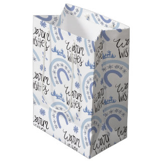 Winter Warm Wishes Blue Snowflake Rainbow Medium Gift Bag