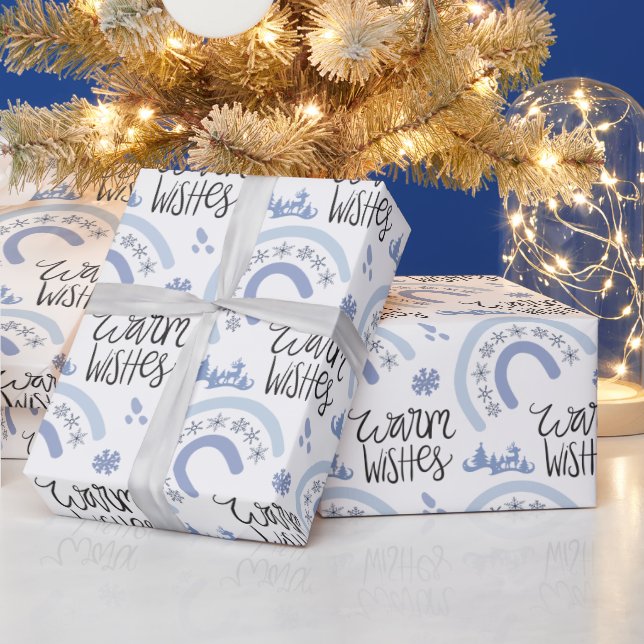 Winter Warm Wishes Blue Snowflake Rainbow Wrapping Paper (Holidays)