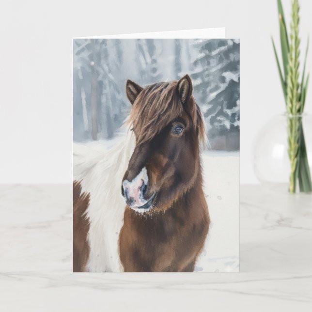Winter Warmth – Icelandic Horse Watercolor Card (Front)