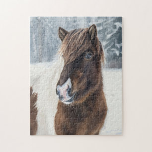 Winter Warmth Icelandic Horse Watercolor Puzzle