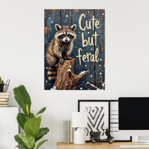 Winter Watcher: Raccoon on the Stump Poster