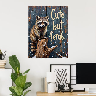 Winter Watcher: Racoon on the Stump Poster