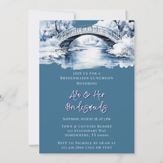 Winter Water Stream Bridge Bridesmaids Luncheon Invitation (Front)
