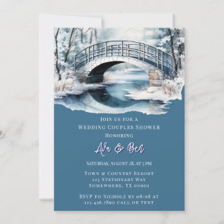 Winter Water Stream Bridge Wedding Couples Shower Invitation