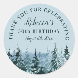 Winter Watercolor 50th Birthday Thank You Favour Classic Round Sticker