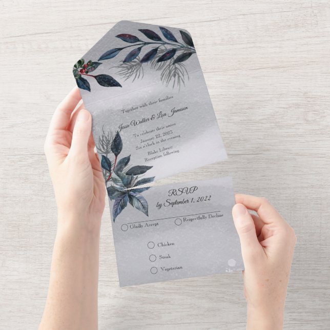 Winter Watercolor All in One Wedding Invite  (Tearaway)