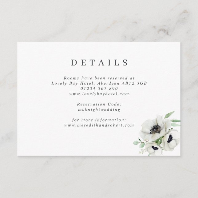 Winter Watercolor Anemones Wedding Details Enclosure Card (Front)