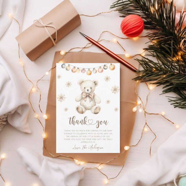 Winter Watercolor Bear Baby Shower Thank You Card (Creator Uploaded)