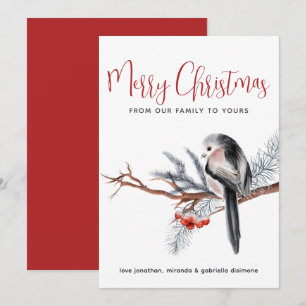 Winter Watercolor Bird Red Holiday Card