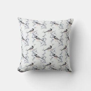 Winter Watercolor Birds Botanical Pattern Cushion