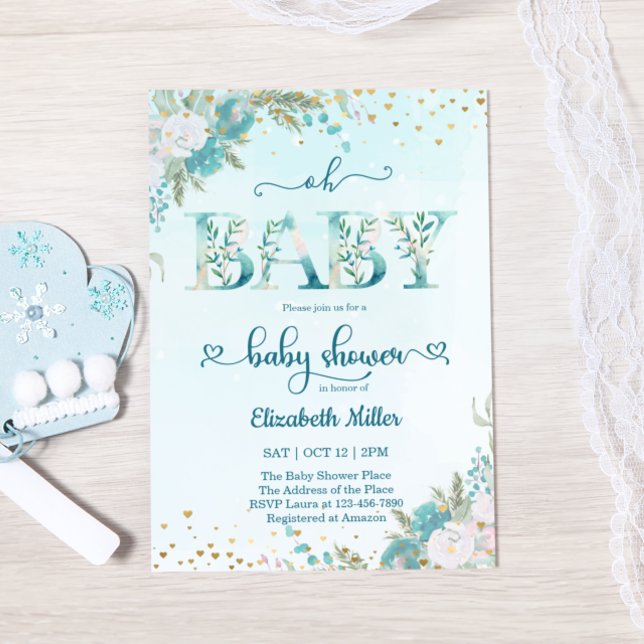 Winter Watercolor Blue Floral Baby Shower (Creator Uploaded)