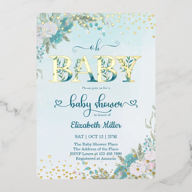 Winter Watercolor Blue Floral Baby Shower (Front)