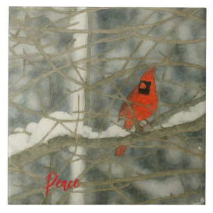 Winter Watercolor Cardinal Tile