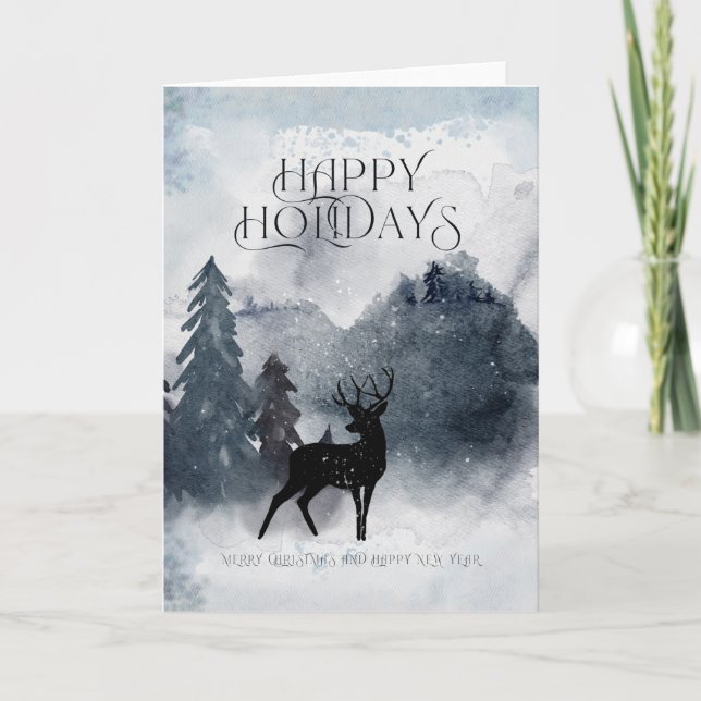 Winter Watercolor Christmas Card Happy Holidays (Front)