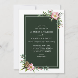 Winter Watercolor Christmas Rose Greens Invitation