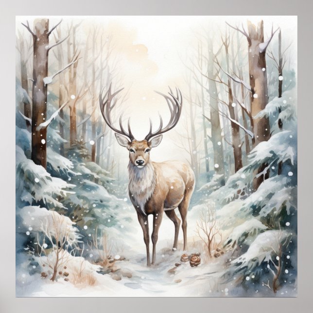 Winter Watercolor Deer Poster (Front)