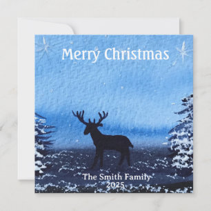 Winter Watercolor Deer Vintage Festive Christmas Card