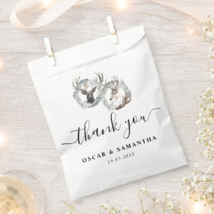 Winter Watercolor Deer Wreath Silver Favour Bags